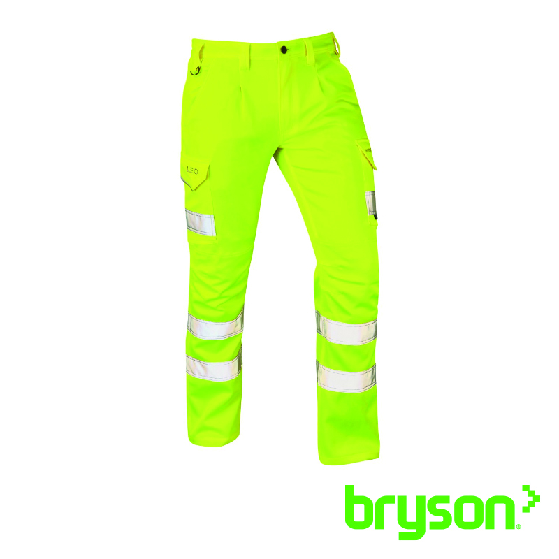 Leo Workwear Kingford EcoViz Stretch Cargo Trousers - Yellow