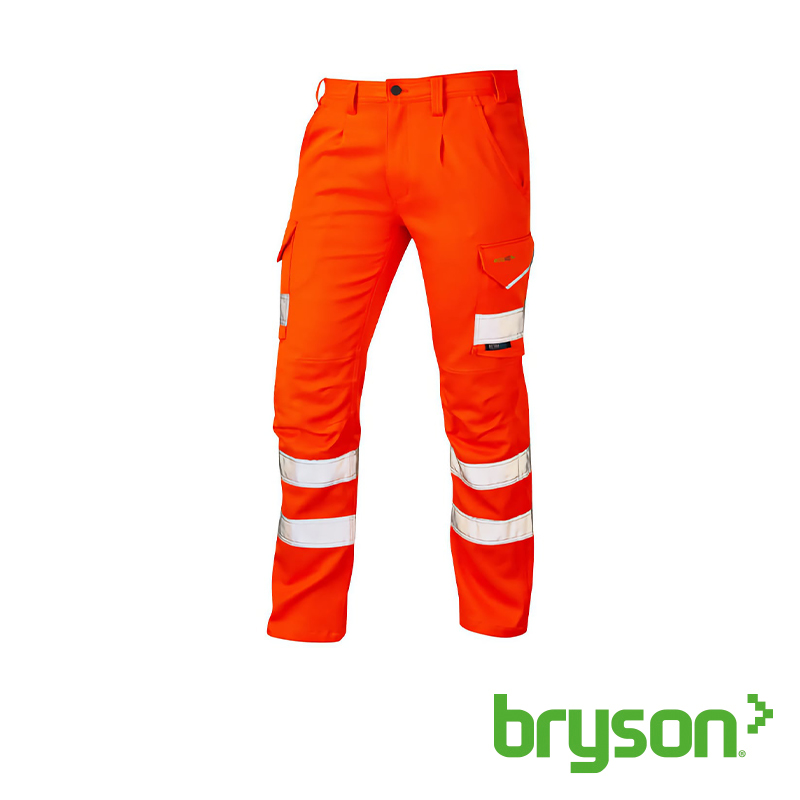Leo Workwear Kingford EcoViz Stretch Cargo Trousers - Orange