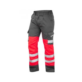 Leo Ladies EcoViz Poly/Cotton Cargo Trouser Red / Grey