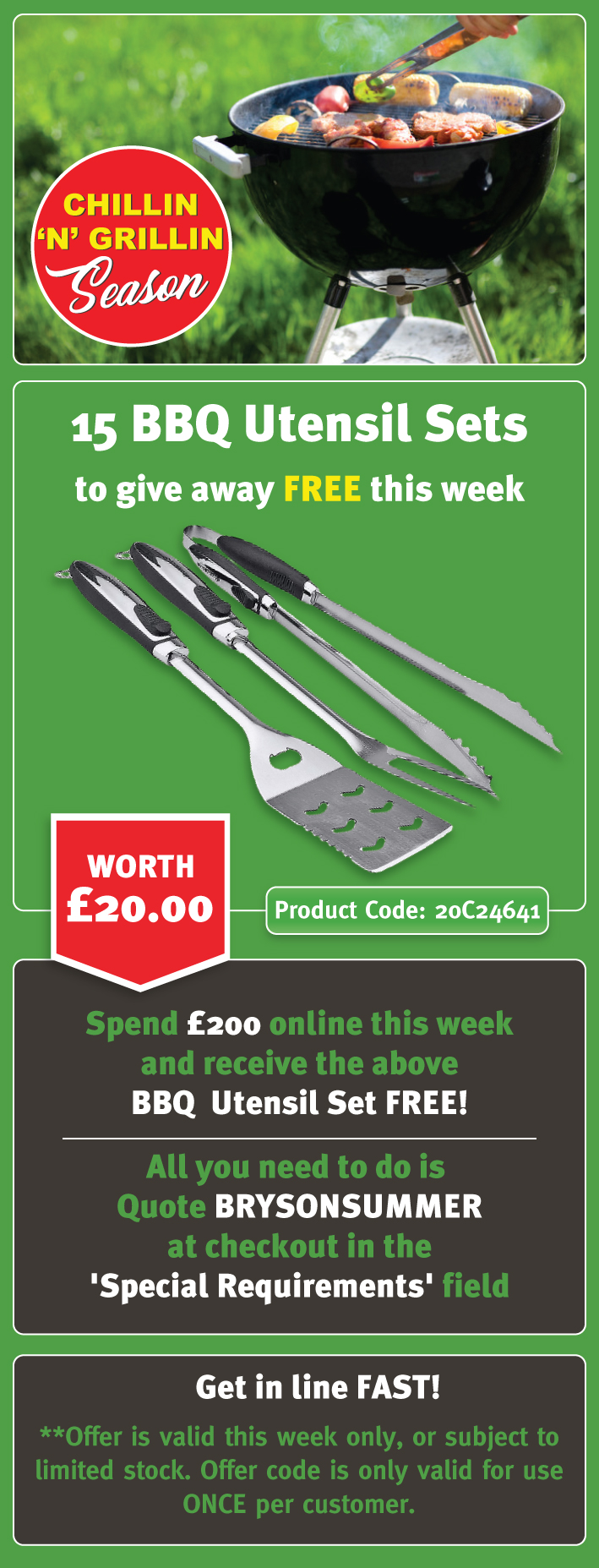 We have 15 BBQ Utensil Sets