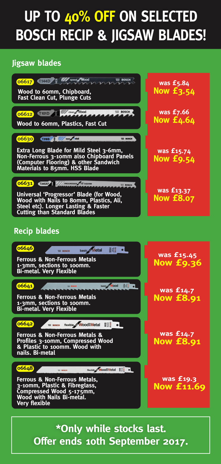 UP TO 40% OFF ON SELECTED BOSCH RECIP & JIGSAW BLADES!